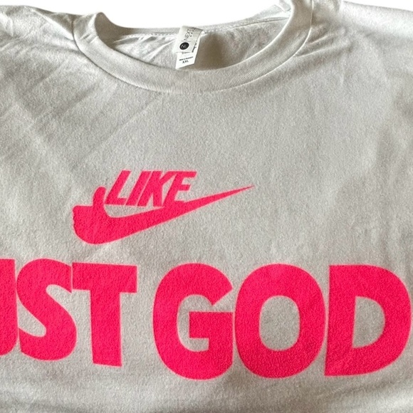 JUST GOD White Crewneck Tee Sz XXL Unisex Short Sleeve Like W/A Thumbs Up Cotton - Picture 2 of 4